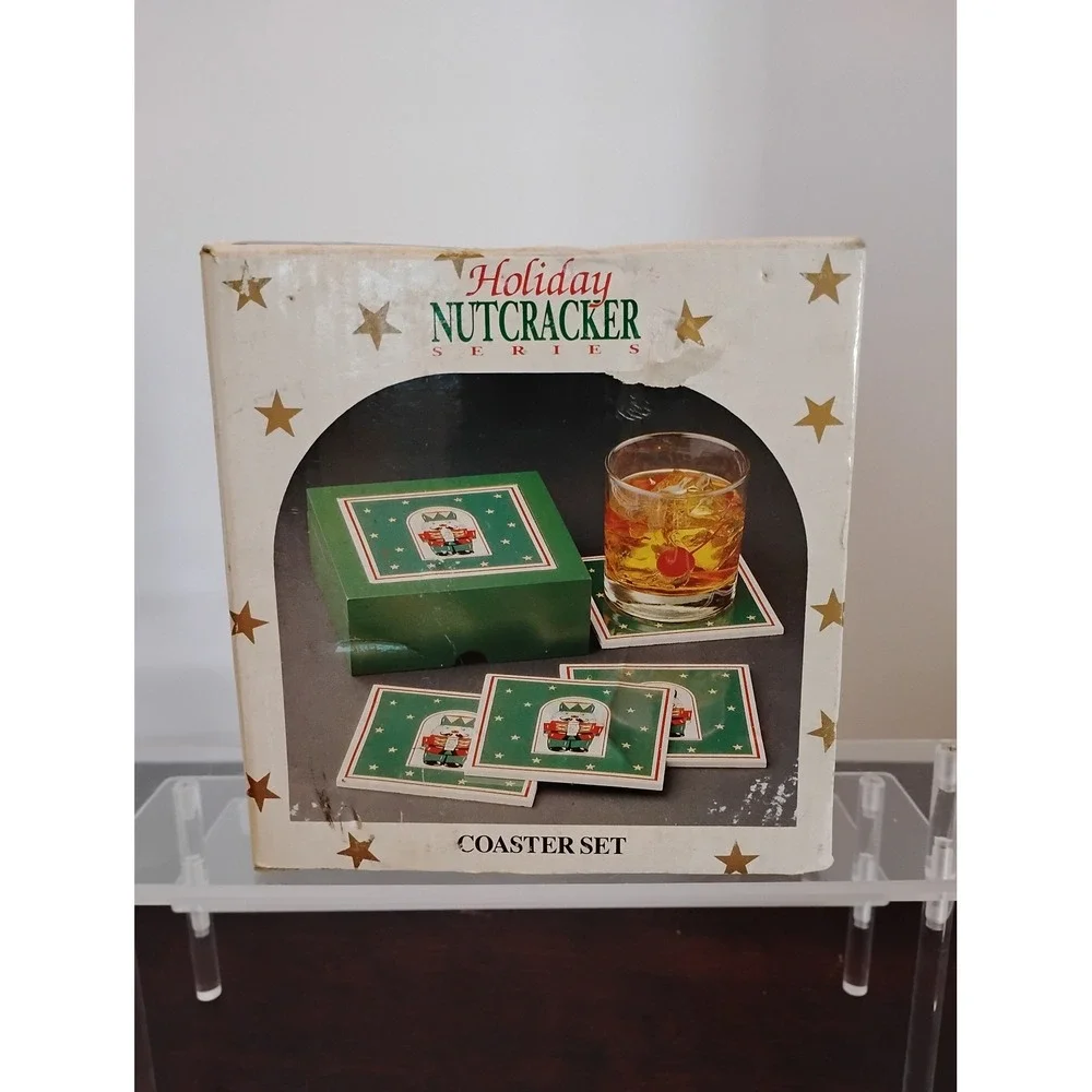 Himark Holiday Nutcracker Series Ceramic Coaster Set with Wood Box 16-6006